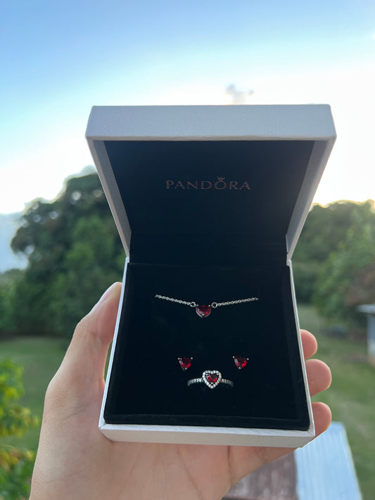 Pandora Heart Ring Set Red